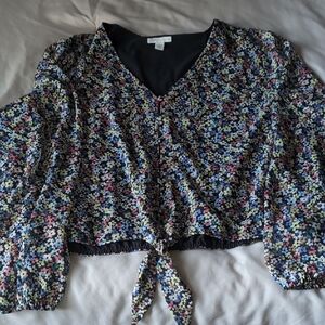 Cato Multicolor Floral Tie-Front Blouse